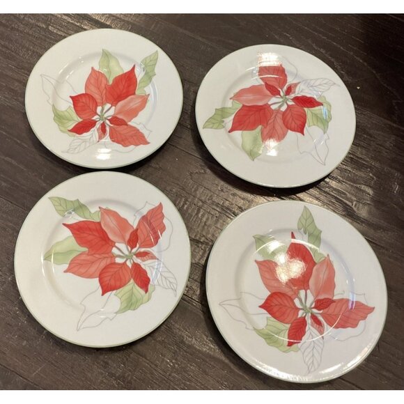Block Spal Watercolors Poinsettia Bread Butter Plates Plate 6” 1982 Set Of 4 VTG - Picture 1 of 4
